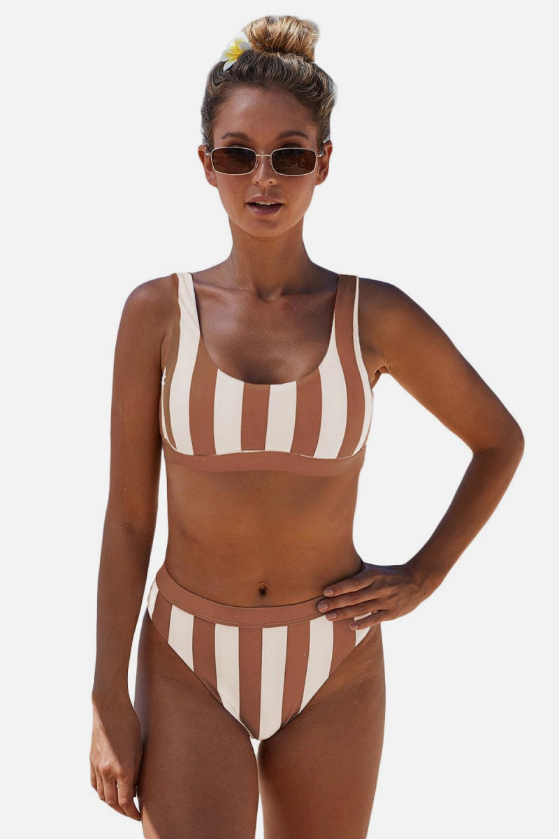 Striped Tank High Waist Bikini - T - 3 COLORS -