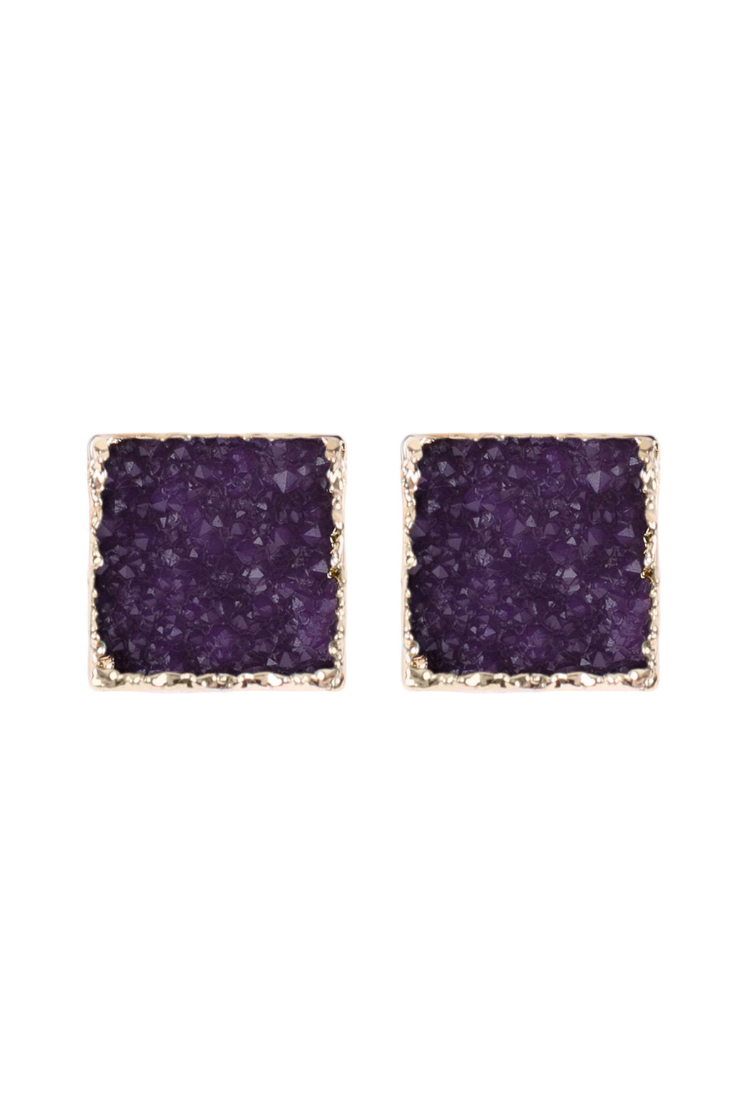 Square Druzy Stone Stud Earrings - 12 COLORS -