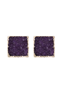 Thumbnail for Square Druzy Stone Stud Earrings - 12 COLORS -