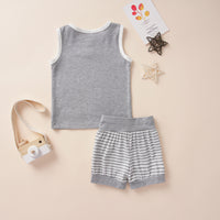 Thumbnail for Decorative Button Tank and Striped Shorts Set - 2 PCS. - T - 1 COLOR -