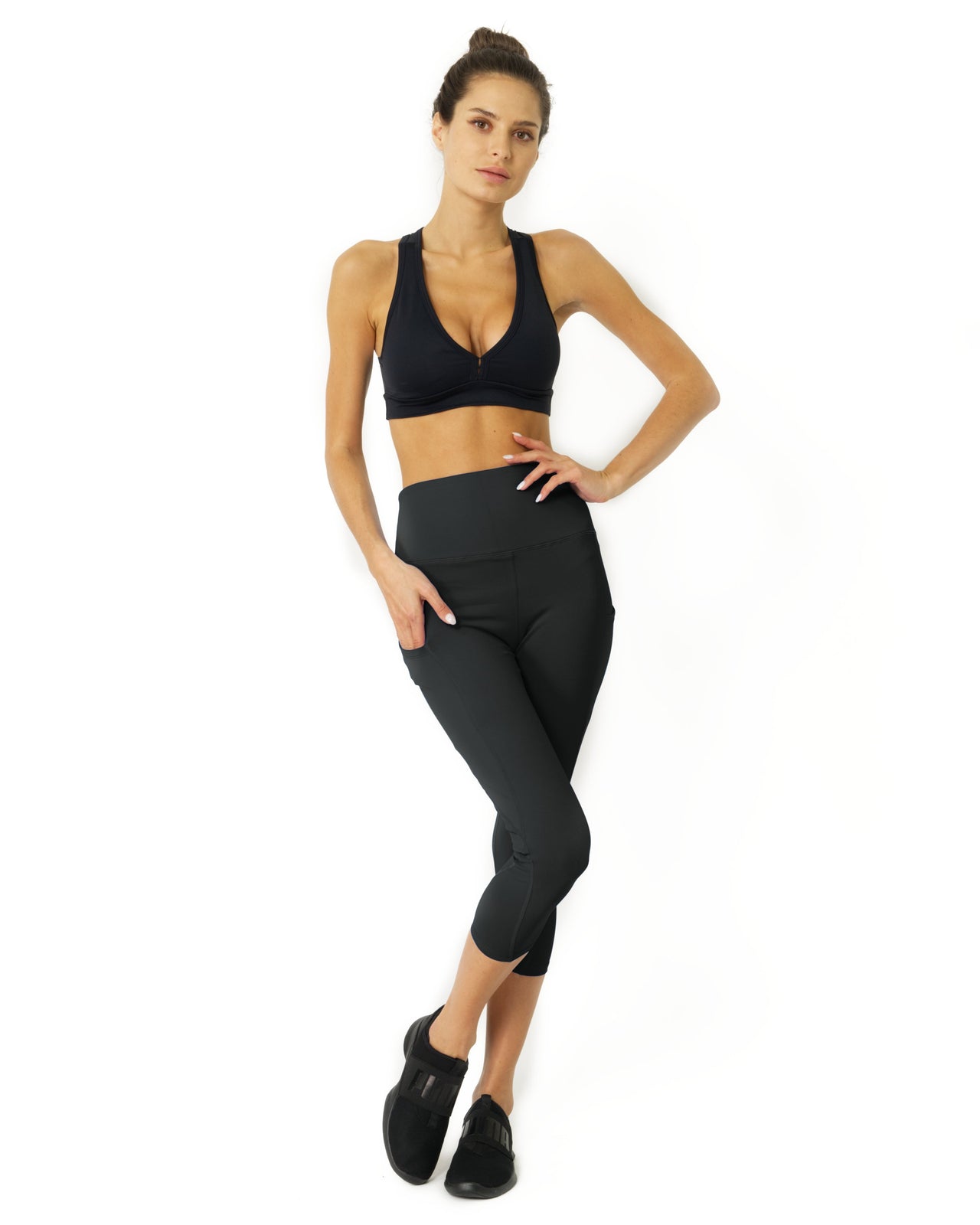 Savoy - High Waisted Yoga Capri Leggings - Slate Grey - 1 COLOR -