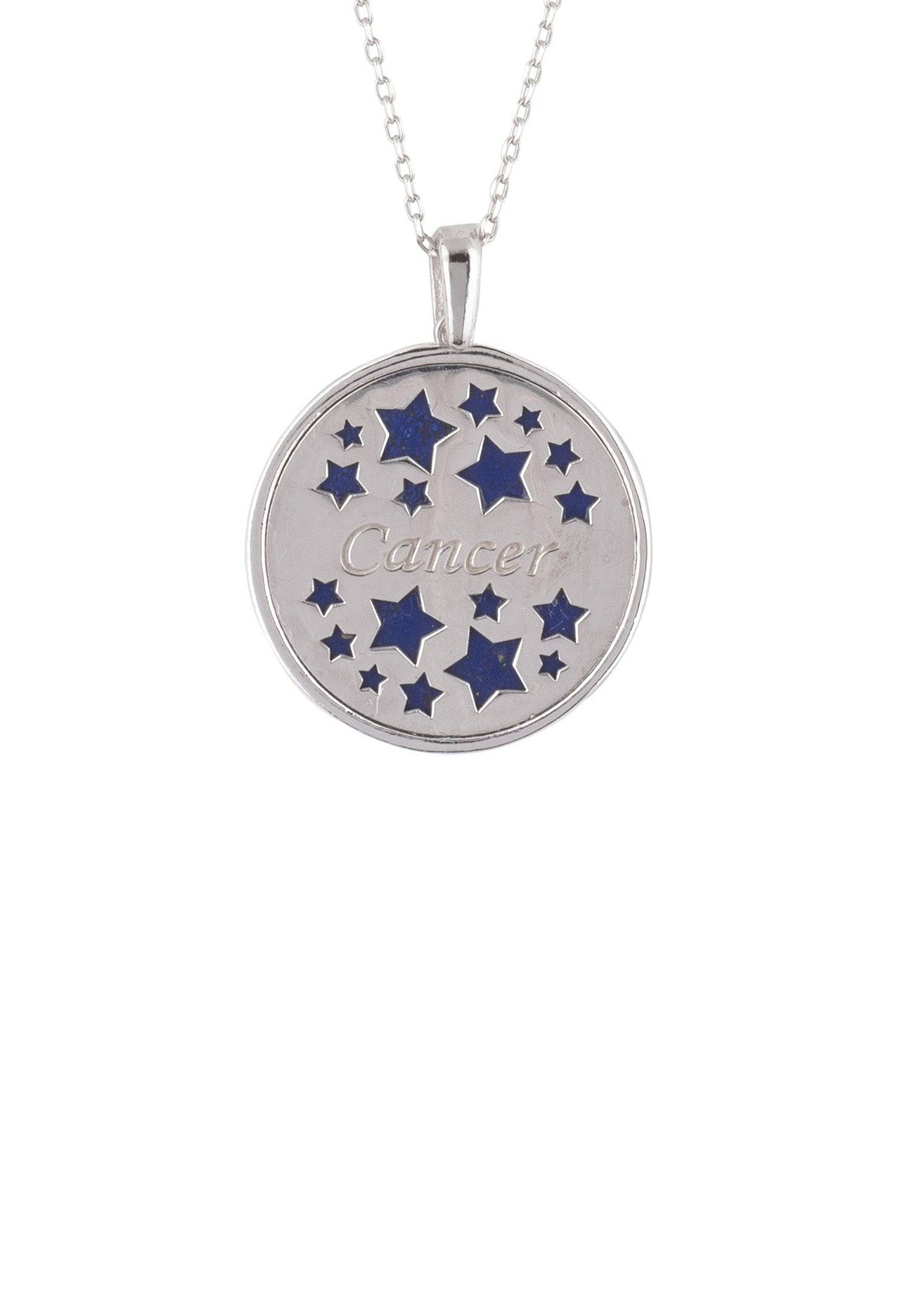 Zodiac Lapis Lazuli Gemstone Star Constellation Pendant Necklace Silver Cancer -