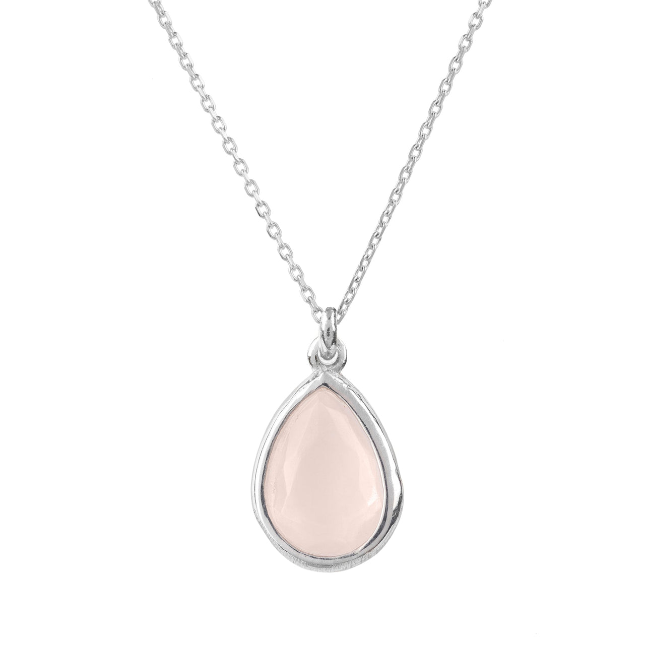 LATELITA - Pisa Mini Teardrop Necklace Silver Rose Quartz -