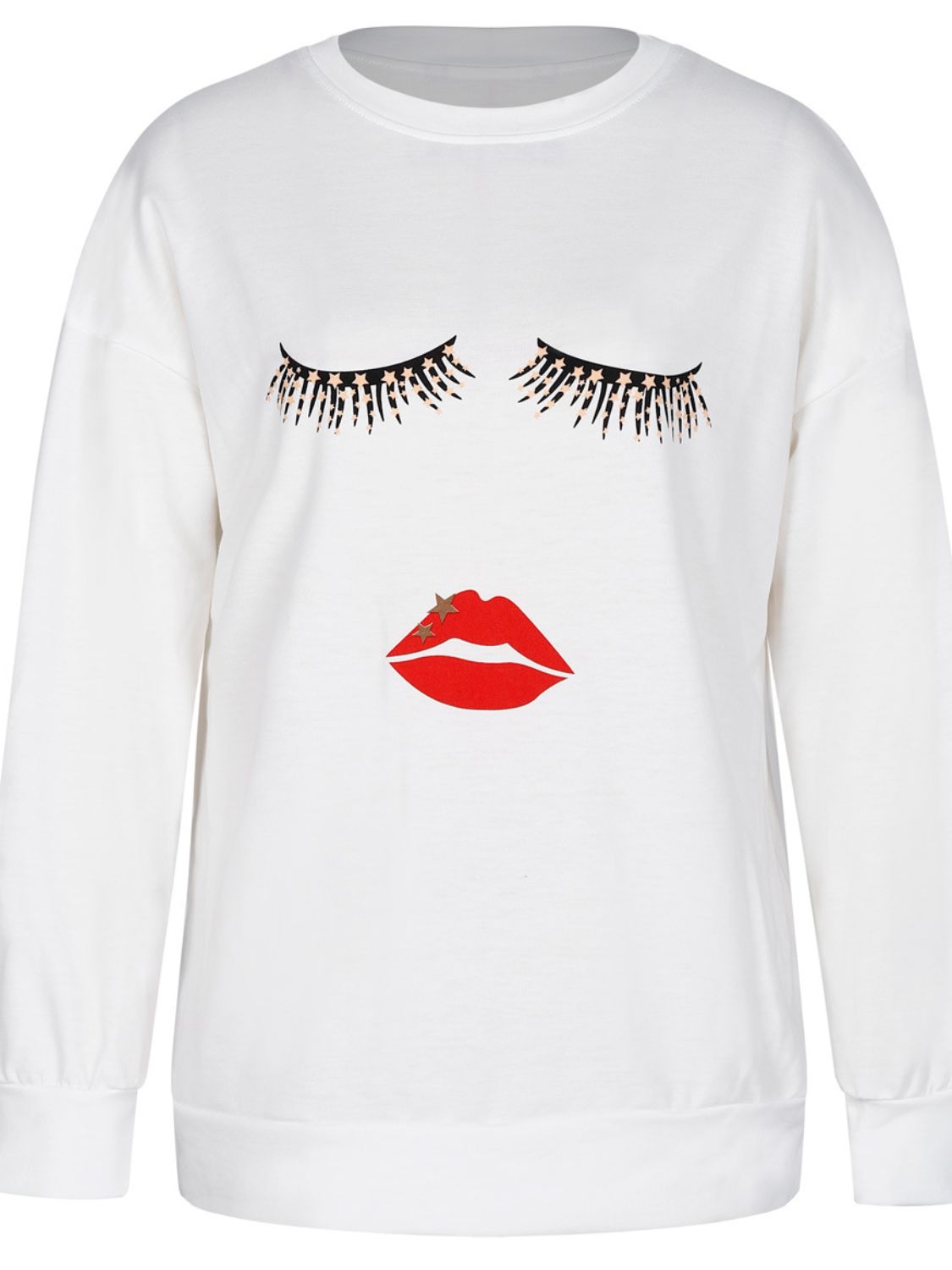 Graphic Dropped Shoulder Round Neck Sweatshirt - T - 3 LIP DESIGNS -