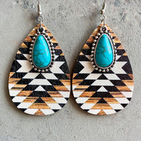 Thumbnail for Turquoise Teardrop Shape Wooden Dangle Earrings - T - 3 STYLES -