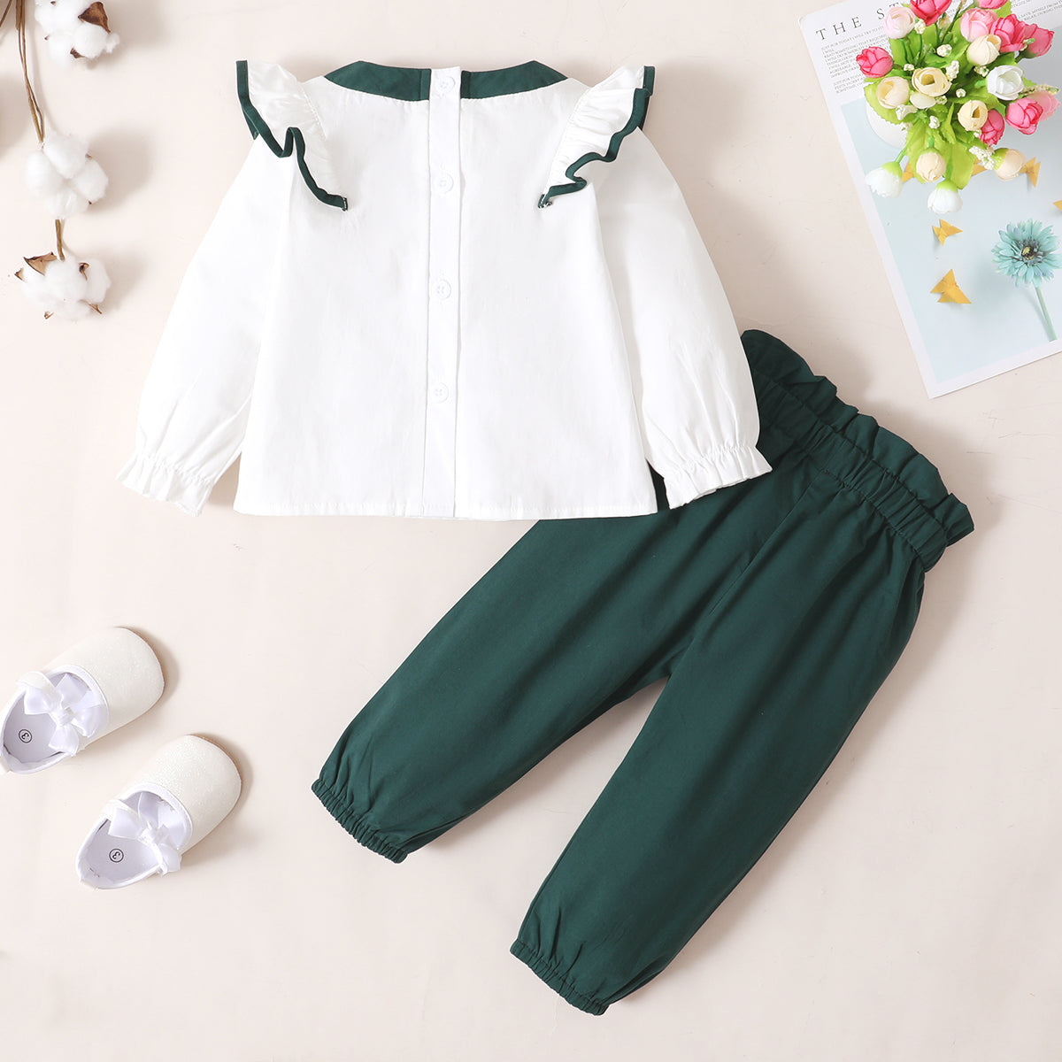 Bow Detail Top and Pants Set - 2 PCS - T - 1 COLOR -