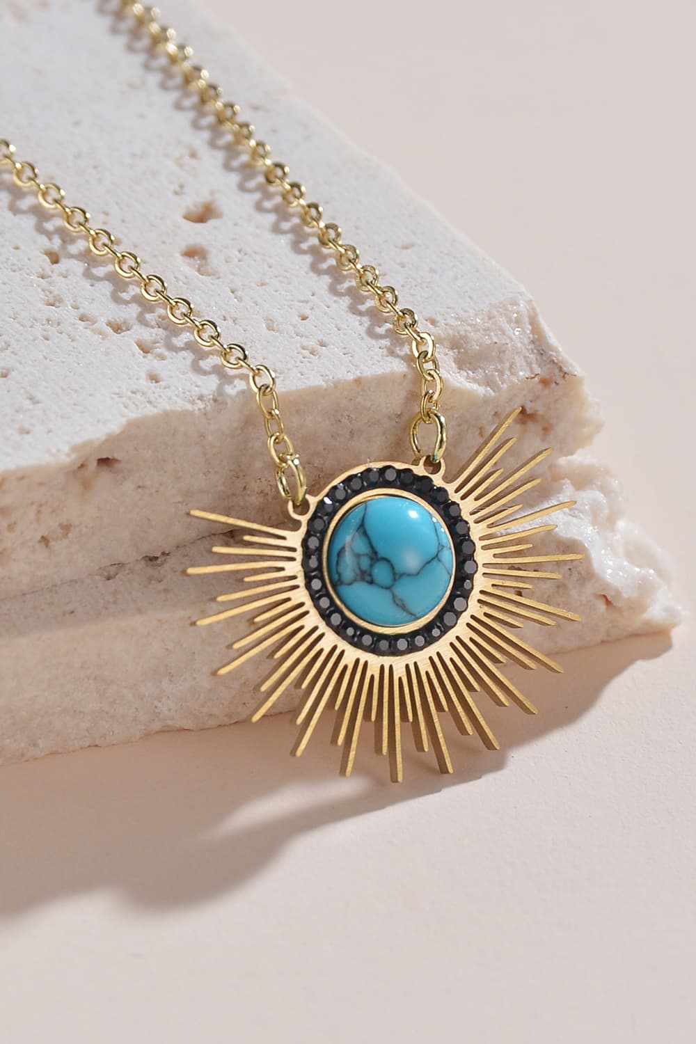 Turquoise 14K Gold Plated Pendant Necklace - T -