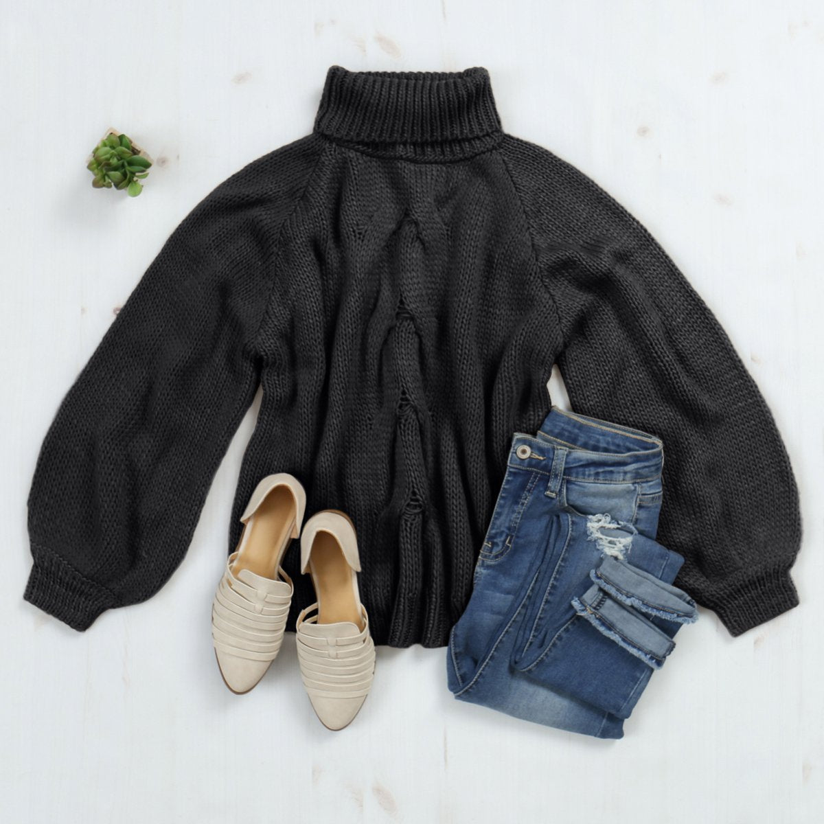 Riah Fashion - Chunky Cable Knit Turtleneck Sweater - 9 COLORS -