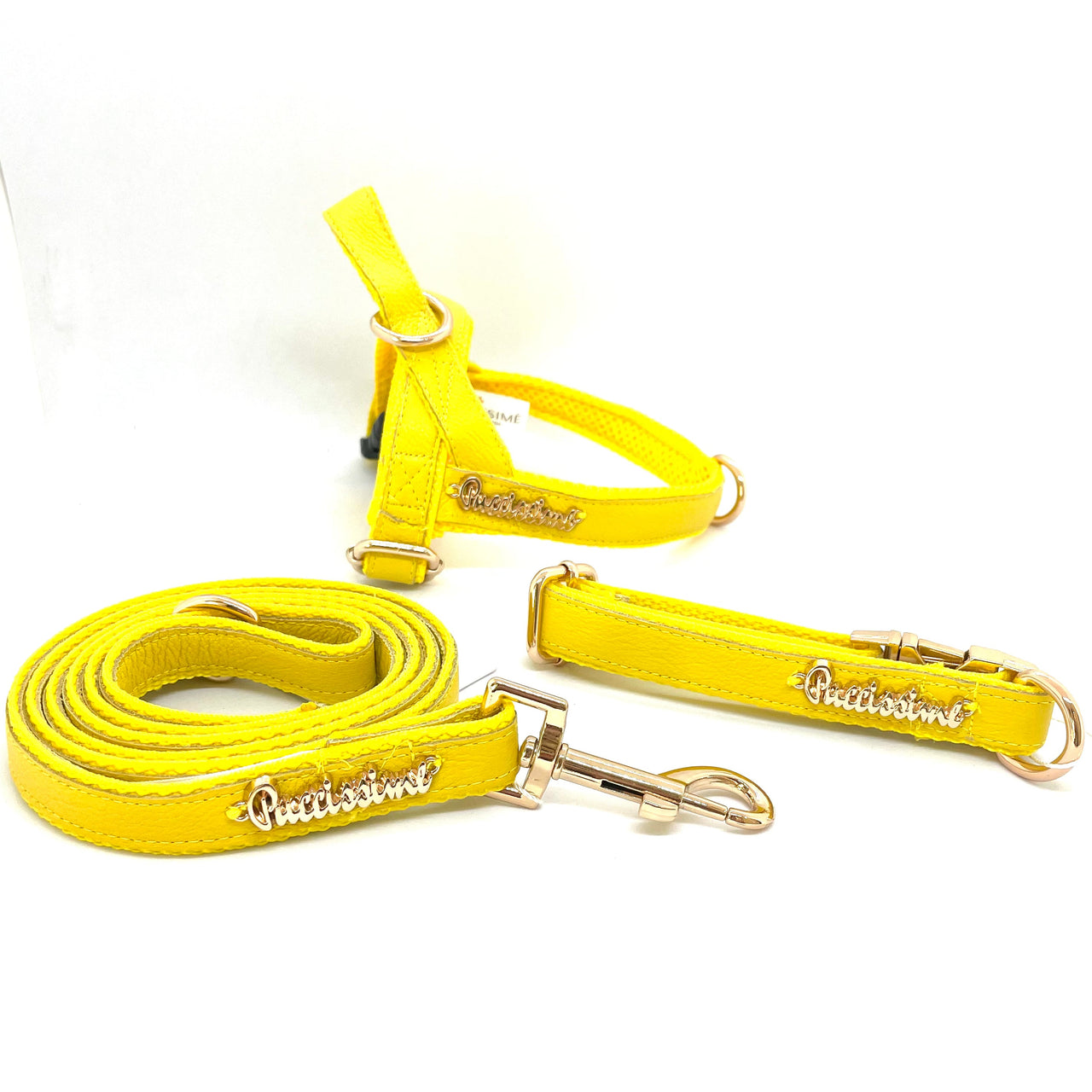 Puccissime - Yellow Genuine Leather One-Click Harness - 5 SIZES -