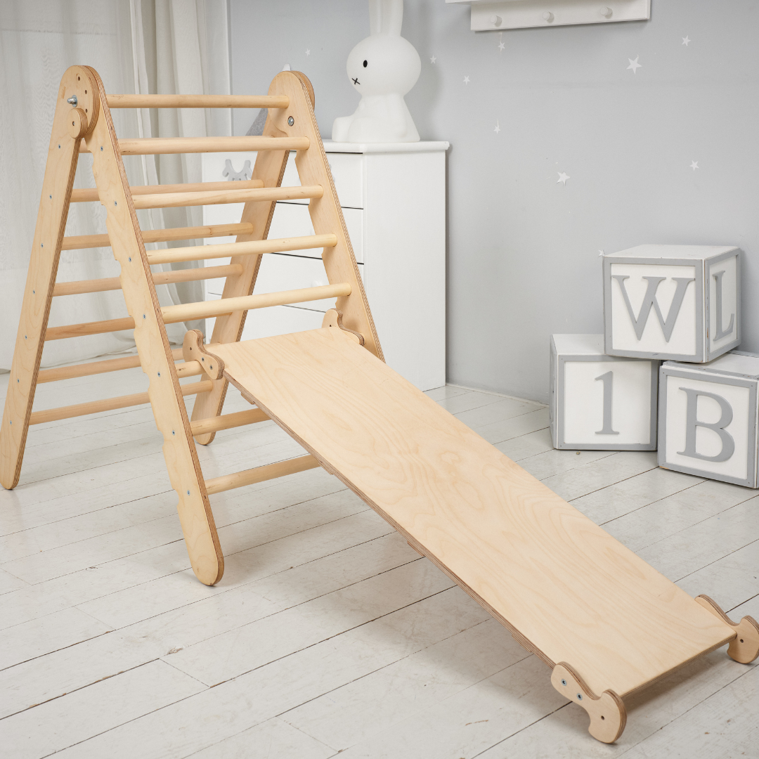 4in1 Montessori Climbing Set: Triangle Ladder + Climbing Arch + Slide Board + Cushion Beige