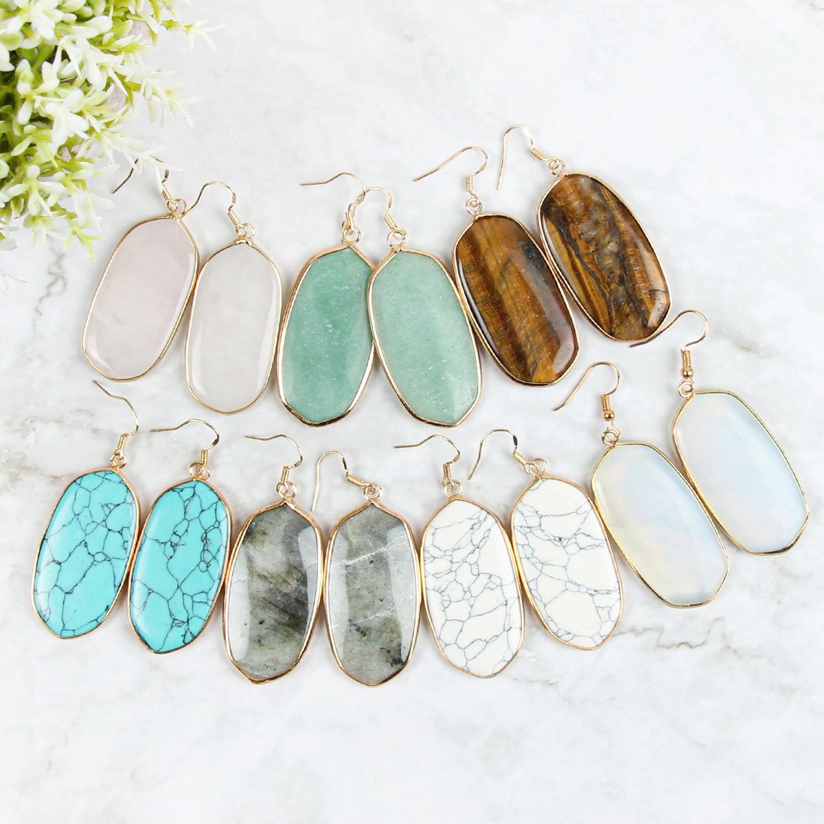 USA - Natural Oval Stone Earrings - 9 COLORS -