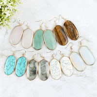 Thumbnail for USA - Natural Oval Stone Earrings - 9 COLORS -