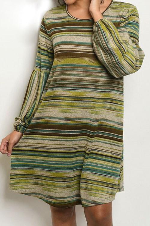 Riah Fashion - Stripe Long Sleeve Dress - 2 COLORS -