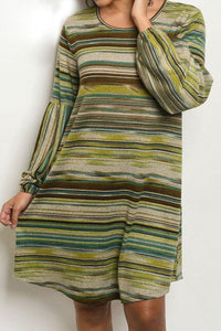 Thumbnail for Riah Fashion - Stripe Long Sleeve Dress - 2 COLORS -