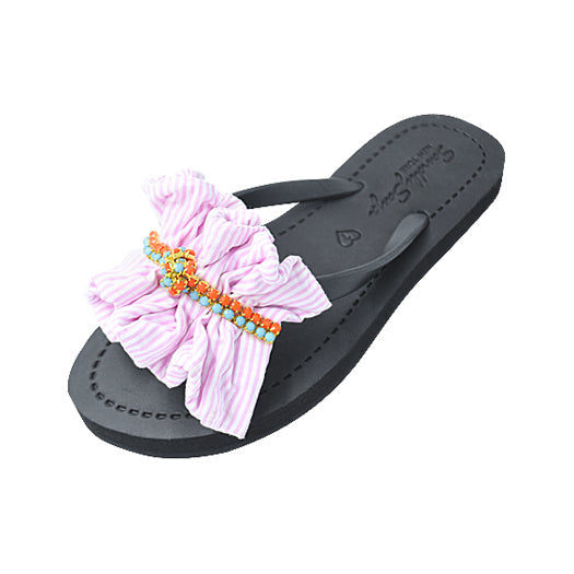 SAND BY SAYA N.Y. - Pink Hudson Stripe Ruffle - Flat Flip Flops Sandal - 4 COLORS -