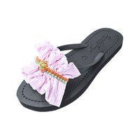 Thumbnail for SAND BY SAYA N.Y. - Pink Hudson Stripe Ruffle - Flat Flip Flops Sandal - 4 COLORS -