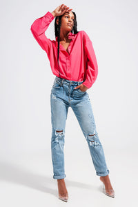 Thumbnail for Q2 - Button Front Shirt in Fuchsia - 1 COLOR -