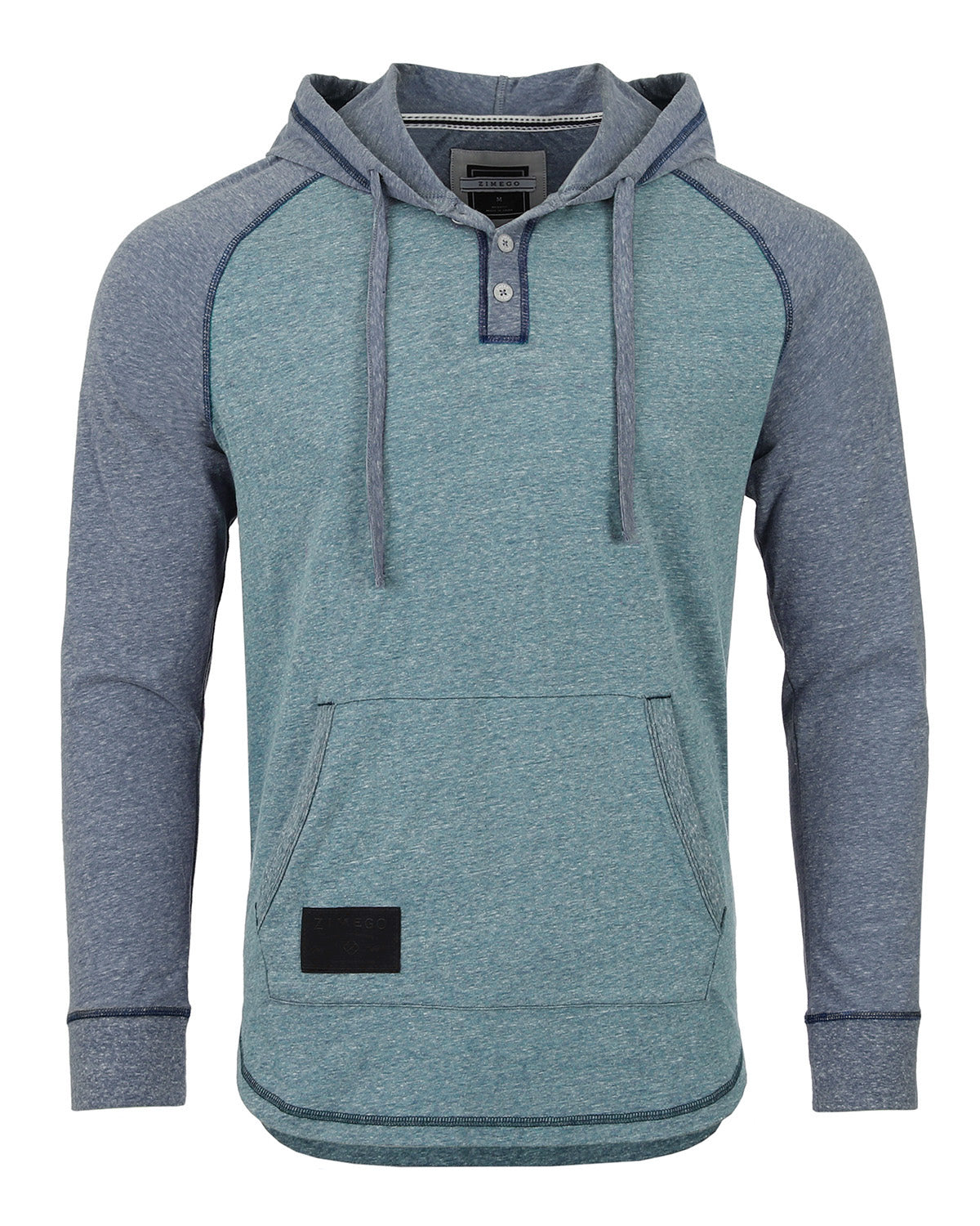 Men's Long Sleeve Henley Raglan Hoodie With Kangaroo Pocket - 1 COLOR -