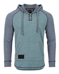 Thumbnail for Men's Long Sleeve Henley Raglan Hoodie With Kangaroo Pocket - 1 COLOR -