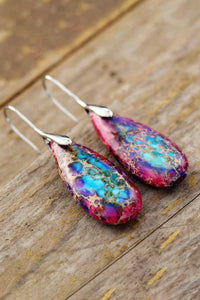 Thumbnail for Handmade Teardrop Shape Natural Stone Dangle Earrings - T - 6 STONES / COLORS -