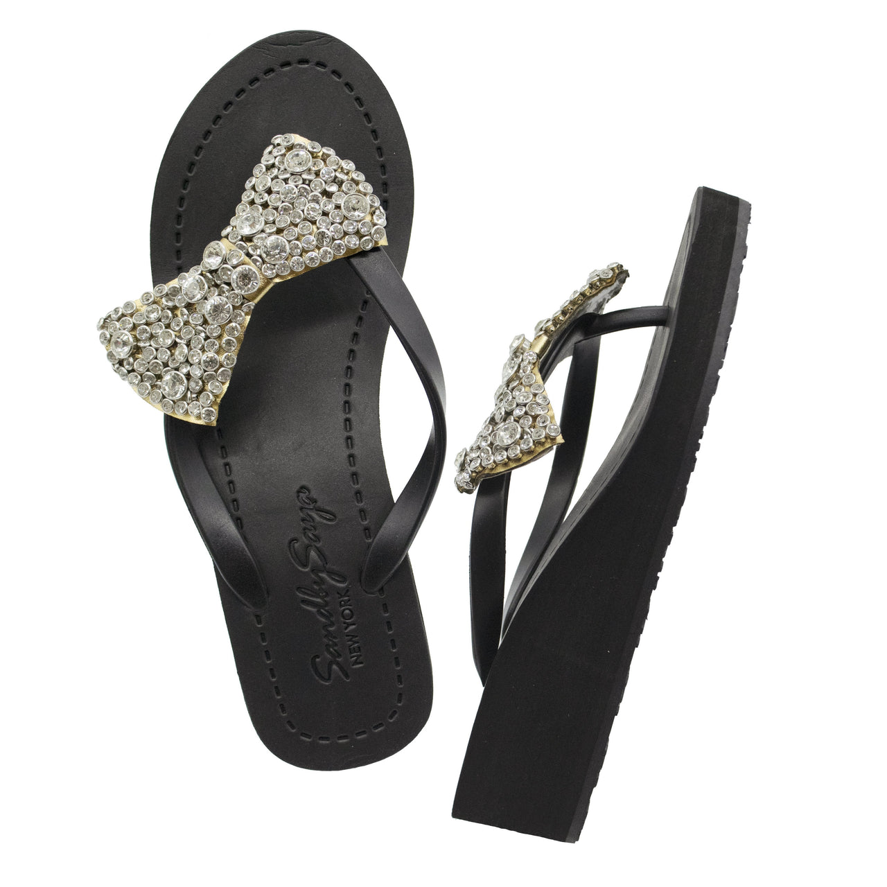 SAND BY SAYA N.Y. - Madison - Rhinestone Bow Mid Wedge Flip Flops - 2 COLORS -