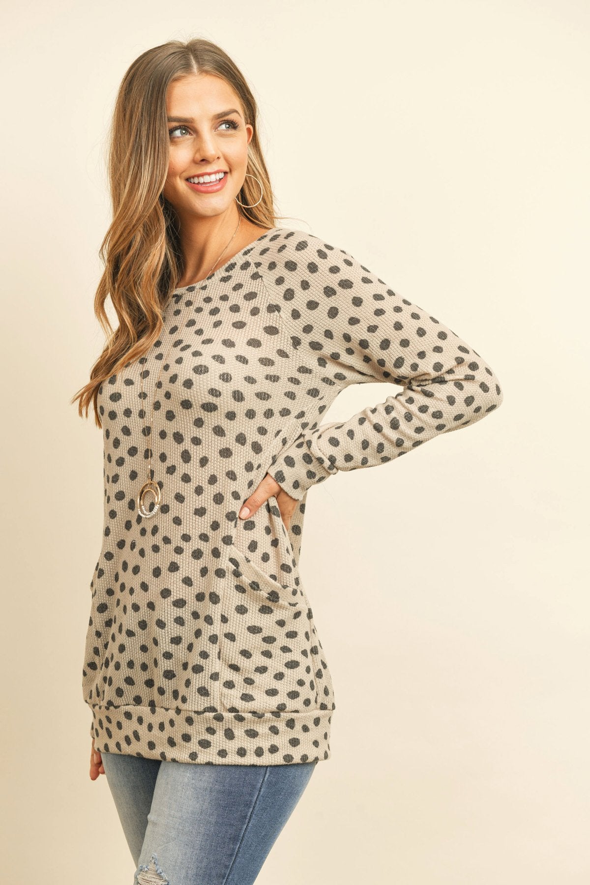 Riah Fashion - Animal Print Rib Detail Long Sleeved Pocket Top - 3 COLORS -