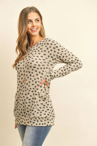 Thumbnail for Riah Fashion - Animal Print Rib Detail Long Sleeved Pocket Top - 3 COLORS -