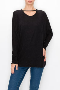 Thumbnail for Stylespect - Cutout Front Long Sleeve Top - Black - 1 COLOR -