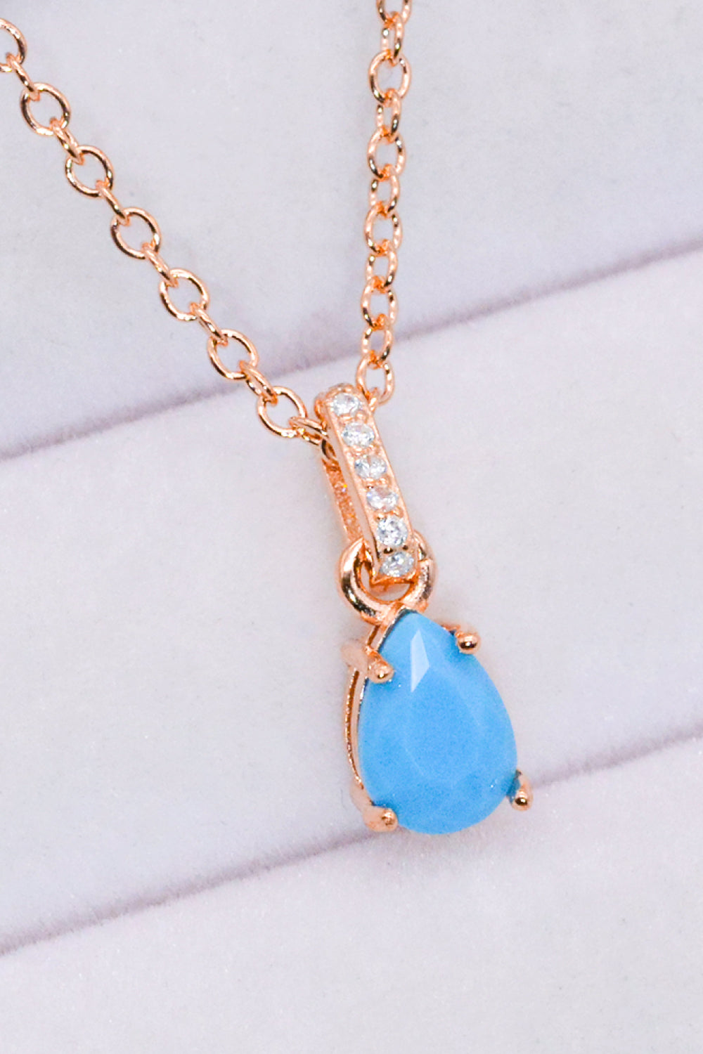 Teardrop Turquoise 4-Prong Pendant Necklace - T - 2 FINISHES -