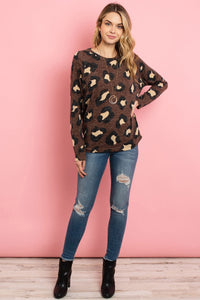 Thumbnail for Riah Fashion - Mirr Hair Leopard Print Long Sleeved Top - 4 COLORS -