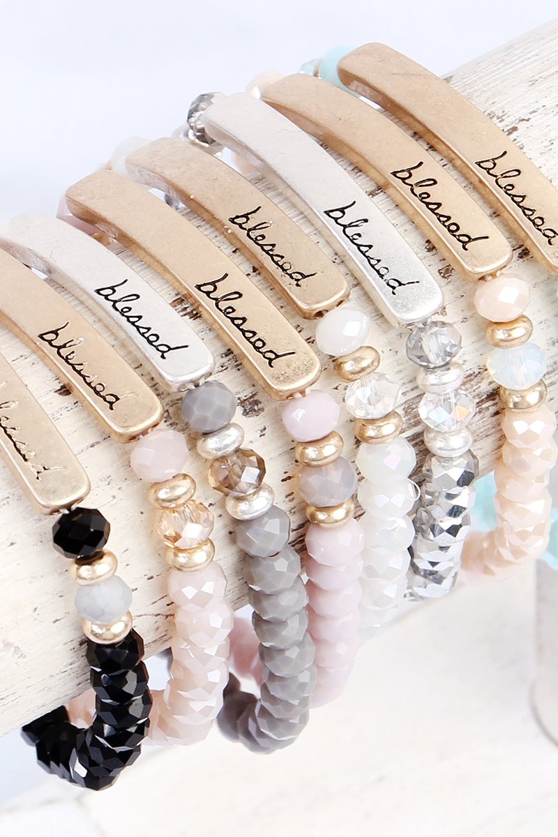 Riah Fashion - "BLESSED" 6mm GLASS STRETCH BRACELETS - 8 COLORS -