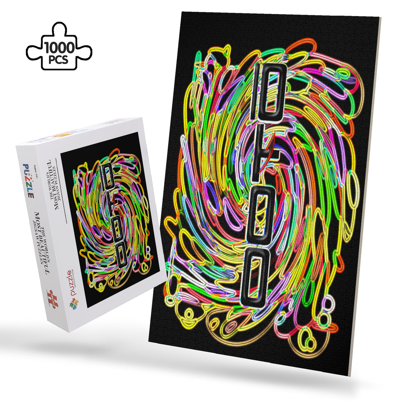 OOTO - A NEON SWIRLED MESS - PUZZLE_H2 Chipboard Jigsaw Puzzle (1000-Piece) -