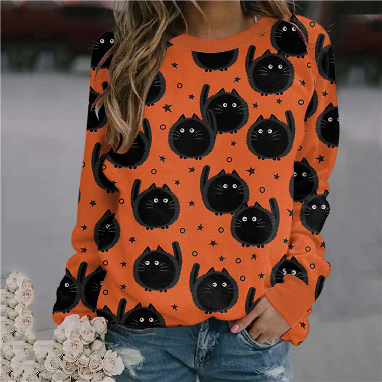 Women's Halloween printed long-sleeved loose sweatshirt  - K - 10 PATTERNS - CHECK US OUT! -