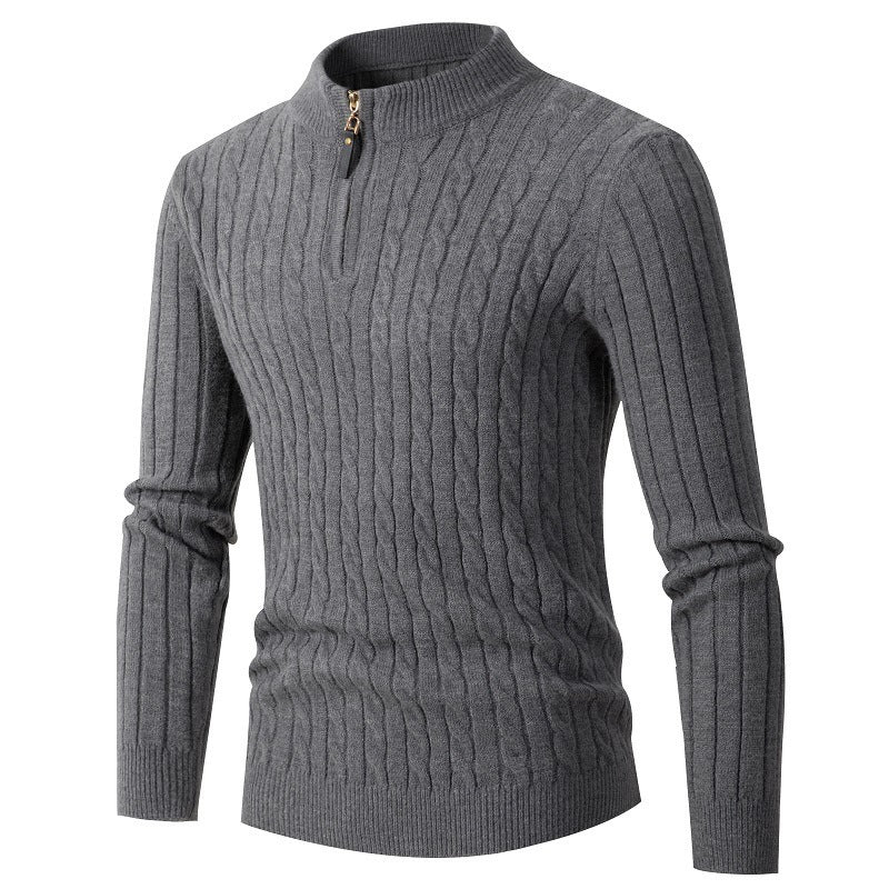 Long-sleeved twisted half-high collar zipper knitted sweater bottoming top - K - 4 COLORS -