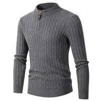 Thumbnail for Long-sleeved twisted half-high collar zipper knitted sweater bottoming top - K - 4 COLORS -