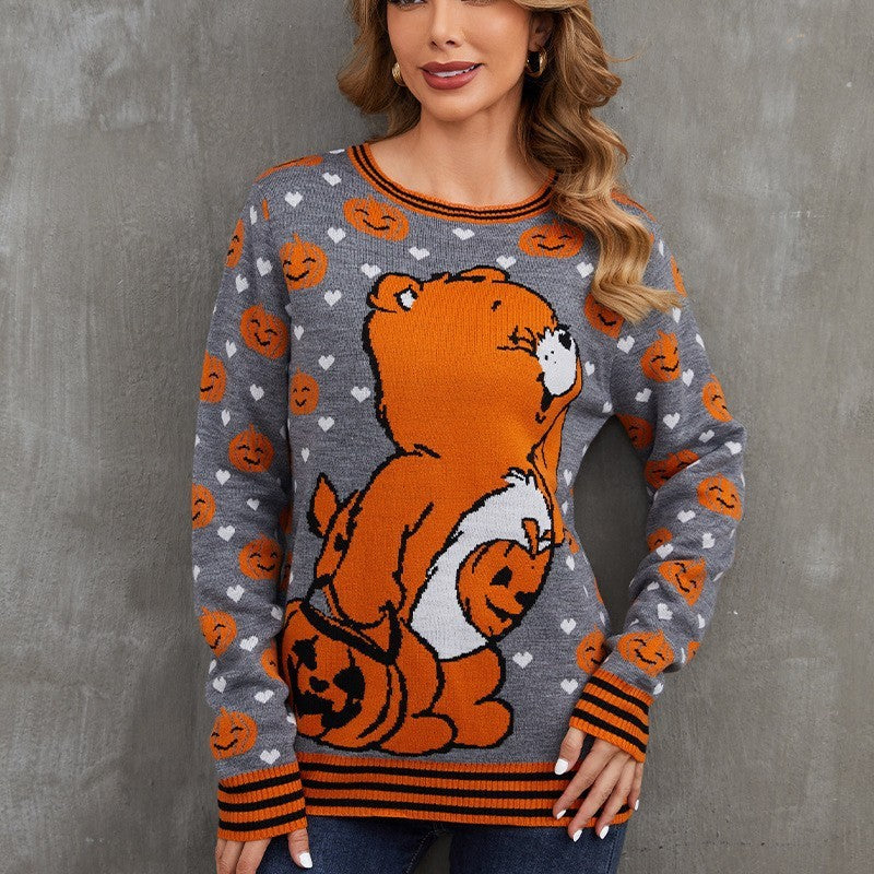 Fashionable Women's Halloween Jacquard Cartoon Casual Women's Sweater - K - 1 COLOR -