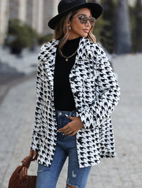 Thumbnail for Women's Plush Women's Long Sleeve Loose Houndstooth Jacket - K - 1 COLOR -