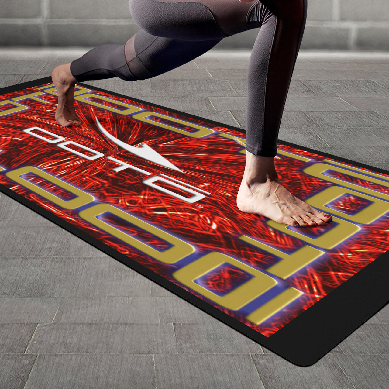 OOTO - Yoga Mat - Gold framed dash en white over red fall