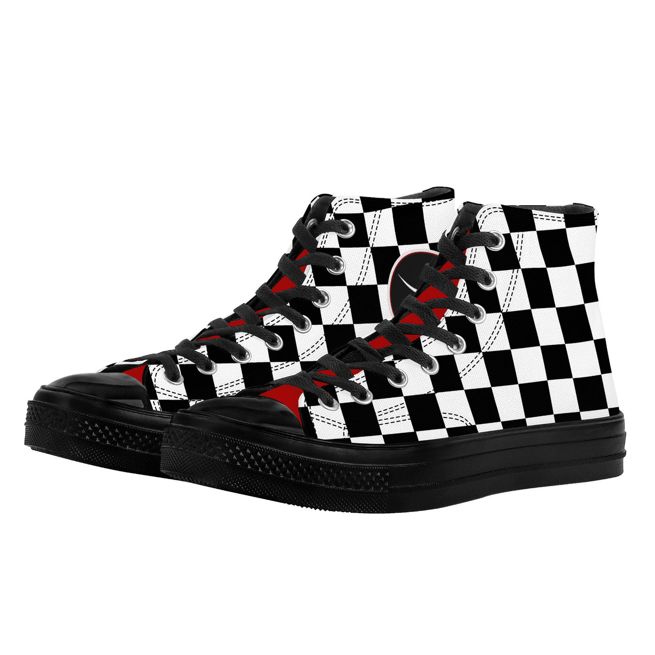 OOTO - CHECKERED W/ RED - SF_D71 High Top Canvas Shoes - Black soles - 1 COLOR -