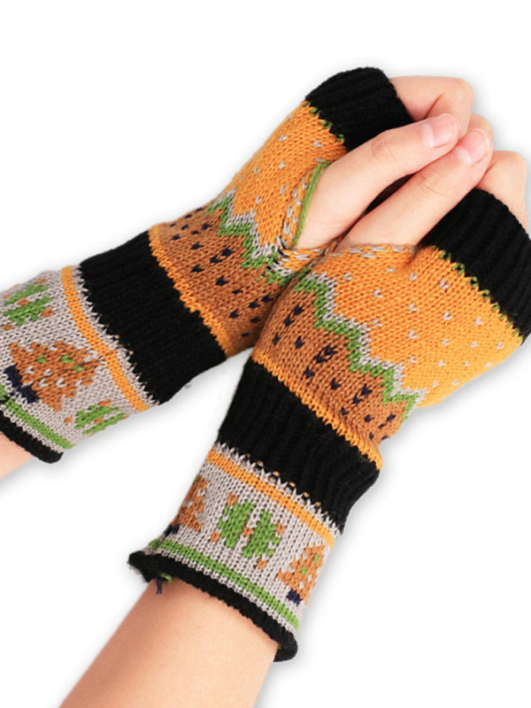 Women's Christmas Tree Thickened Wool Fingerless Knitted Gloves - K - 1 SIZE FIT / 4 COLORS -