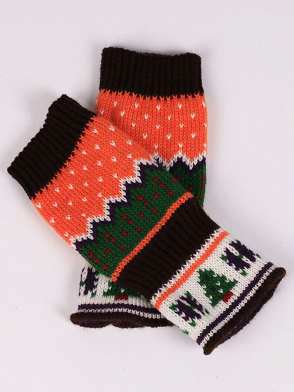 Women's Christmas Tree Thickened Wool Fingerless Knitted Gloves - K - 1 SIZE FIT / 4 COLORS -