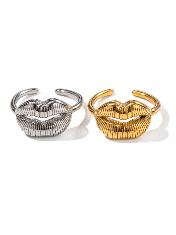 Lip pattern adjustable open ring - K - 2 FINISHES -