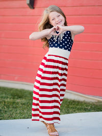 Thumbnail for Children's American flag printing vest dress Mother and Daughter clothing - SEE MOTHERS DRESS FOR MATCH - K - 1 PATTERN -