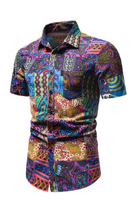 Thumbnail for Men's Summer Fashion Printed Short Sleeve Shirts - K - BD -