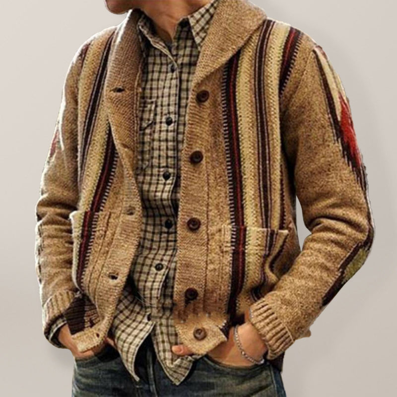 Autumn and winter long sleeve jacquard sweater lapel outer wear sweater jacket men - K - 1 COLOR -