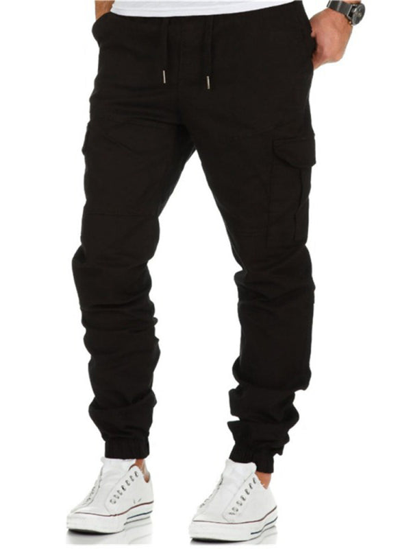 Men's Solid Color Drawstring Waist Cargo Pants - K - 3 COLORS -