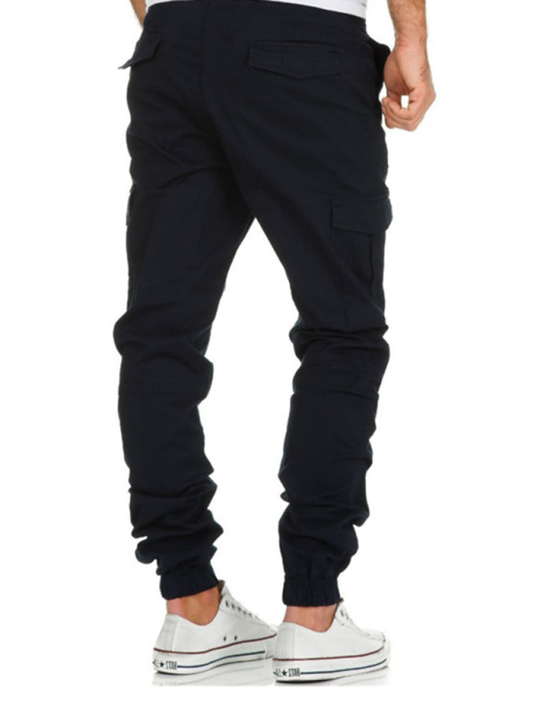 Men's Solid Color Drawstring Waist Cargo Pants - K - 3 COLORS -