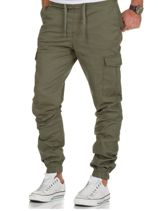 Men's Solid Color Drawstring Waist Cargo Pants - K - 3 COLORS -