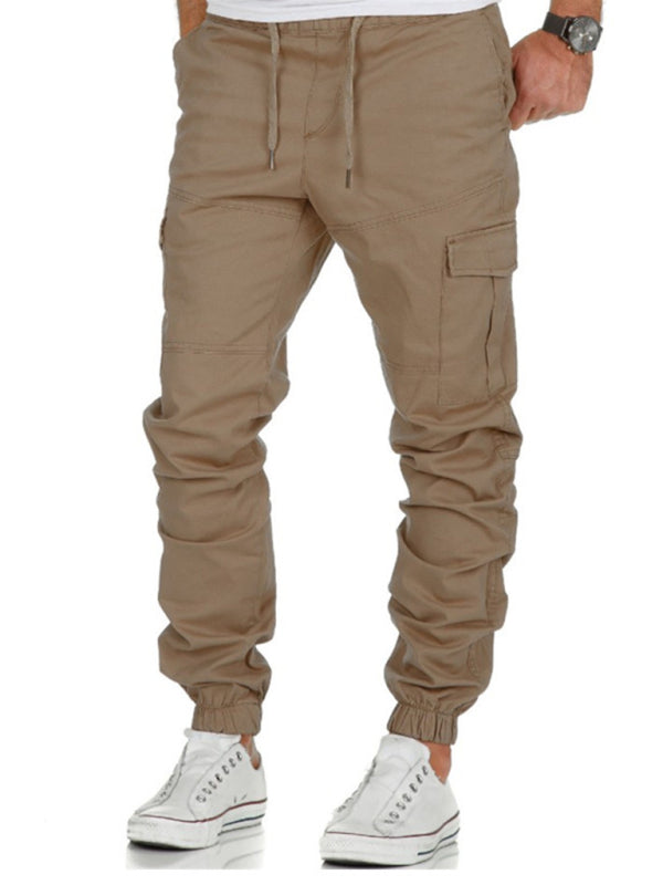 Men's Solid Color Drawstring Waist Cargo Pants - K - 3 COLORS -