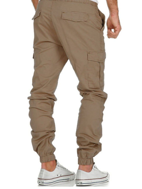 Men's Solid Color Drawstring Waist Cargo Pants - K - 3 COLORS -